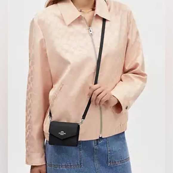 COACH Mini Envelope Wallet with Strap Black/Silver NWT - Picture 5 of 5